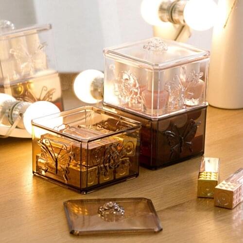 Clear Flower Engraved Lipstick Cotton Pad Container Organizer Swab Storage Box Lipstick Nail Polish Display Jewelry Organizer