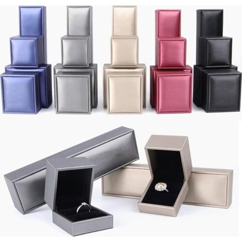 Brushed PU Leather Jewelry Gift Box Ring Earrings Pendant Necklace Organizer Bangle Bracelet Accessories Storage Packaging Case