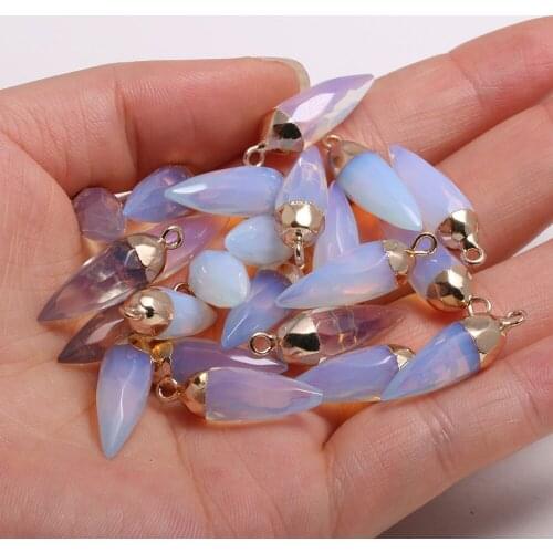2Pcs Natural Stone Pendants Cone Shape Gold plated Opal Crystal for Jewelry Accessories Making DIY Necklace Earrings