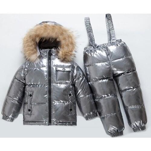 New winter childrens down jacket set boys and girls waterproof snow proof clothes 2 sets - 30 degrees clothes natural real fur