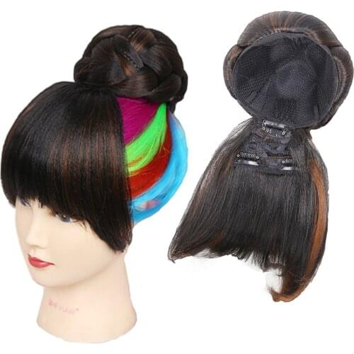 Fake Hair bangs Extension Clip in on Synthetic Hair Bun Chignon Hairpiece For Women Drawstring Ponytail Updo Hair Accessories