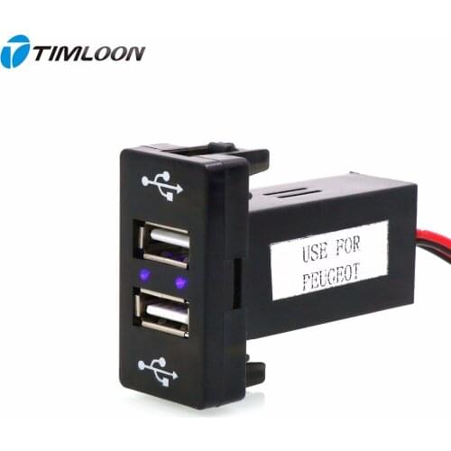 Special 2.1A 1.2A 2xUSB Interface Socket Smart Phone PAD Iphone Ipad GPS PSP Car Charger Use for Peugeot 307