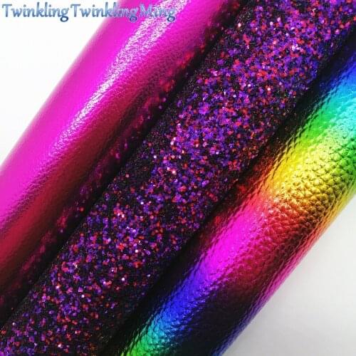 Mixed Colors Glitter Fabric, Rainbow Litchi Faux Leather Synthetic Leather Fabric Sheets For Bow A4 21x29CM Twinkling Ming XM696