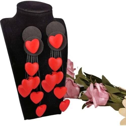 UKEBAY New Heart Drop Earrings Long Wood Earring For Women Gothic Jewelry Handmade Rubber Earrings Party Wedding Jewellery Gift