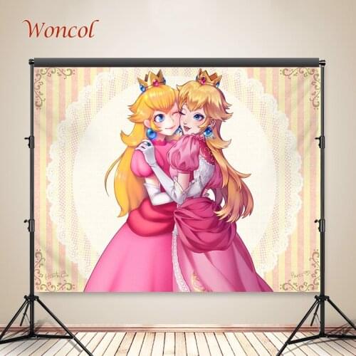 Woncol Peach Princess Photo Backdrops Girls Birthday Party Photography Backgrounds Pink Custom Cartoon Banners Photo Booth Props
