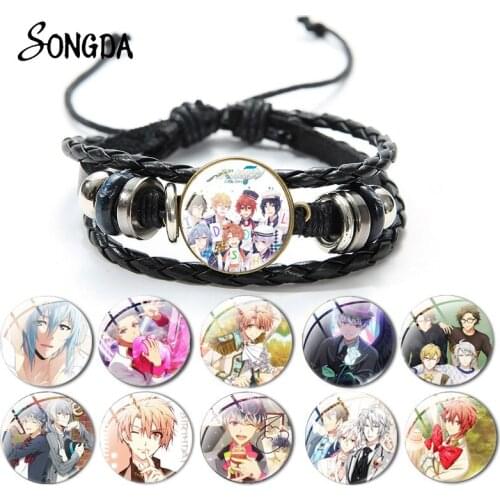 Japan Anime IDOLISH7 Boys Girls Leather Bracelet Art Pattern Glass Dome Crystal Bangle For Fans Men Women Jewelry Birthday Gifts