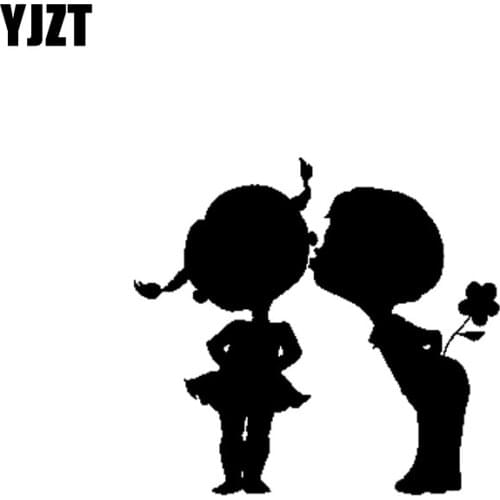 YJZT 14.8CM*13.7CM Vinyl Decal Boy And Girl Kiss Kids Children Car Sticker Black/Silver C3-0232