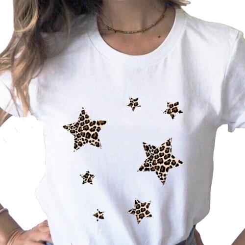 Leopard Star Cute Print Women T Shirt Aesthetic Harajuku Ulzzang T-shirt Female Tee Shirt Clothes 90s Summer Graphic Top