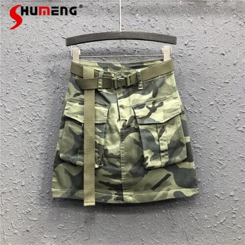 Gothic Personality Women Plus Size Camouflage Slim Short Skirts Cargo Pocket High Waist Mini Hip Skirt Ladies Summer Streetwear