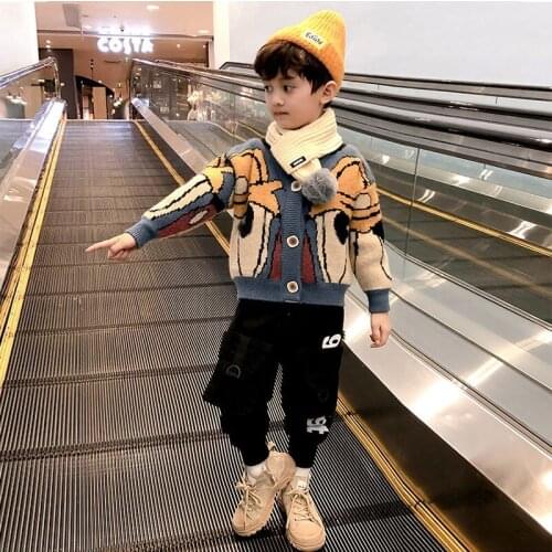 Boys Sweater Kids Outwear Tops Jackets 2021 Cute Fleece Thicken Warm Winter Autumn Cardigan Costume Teenage Children Clothing