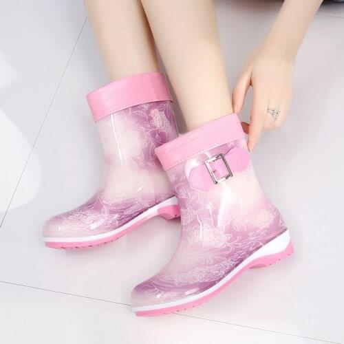 Plus Velvet Rain Boots Women 3CM Platform Ankle Boots Rain Shoes Boots for Women Waterproof Work Fashion Cute Candy RainBoots