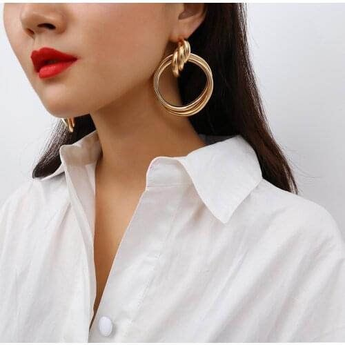 MESTILO 2019 New Fashion Silver Gold Color Twisted Metal Round Circle Earrings For Women Girls Statement High Street Punk Jewelr