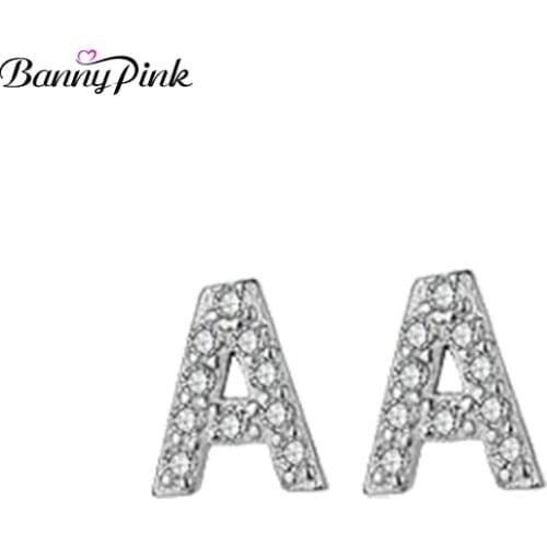 Banny Pink Free Wear Zircon Alphabet Stud Earrings For Women Delicate A-Z CZ Statement Earrings 26 Letters Earrings Brincos