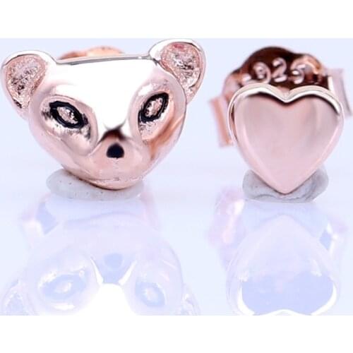 925 Sterling Silver Pan Earring Rose Lion Princess & Heart Stud Earrings For Women Wedding Gift Fashion Jewelry