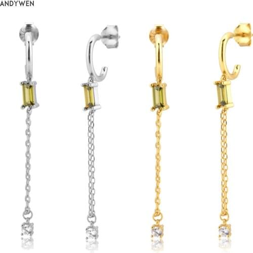 ANDYWEN 925 Sterling Silver Olive Zircon Drop Earring Chain Luxury Circle Fashion Fine Jewelry For 2020 Rock Punk Jewels