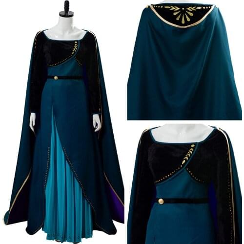 NEW Queen girl Coronation Cosplay Gown Dark Green Dress Costume Cape For Girls Women Halloween Costume women summer girl dress