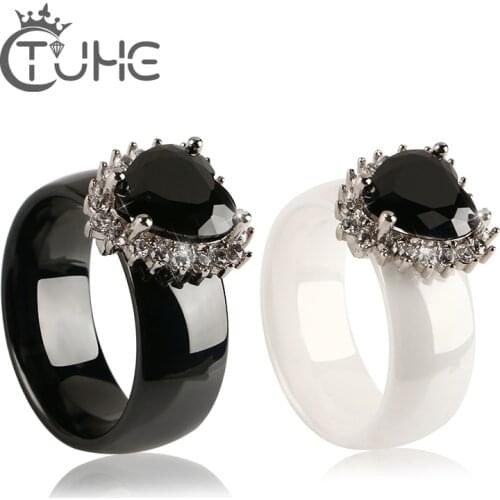 New Fashion Oversize Heart Rings Black Natural Birthstone Wedding 8MM Engagement Forever Love Finger Rings for Women Jewelry
