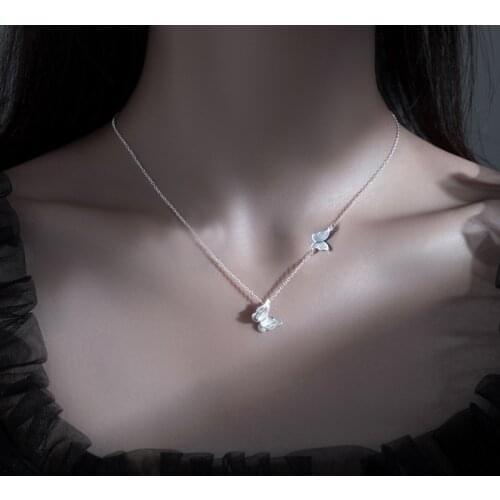 Silver Butterfly Pendant Necklace For Women Korea Fashion Necklace Ladies Elegant Declaration New Trend Female Jewelry Collares