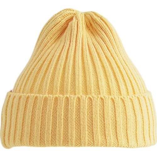 Baby Kids Winter Ribbed Knitted Beanie Hat Solid Candy Color Cuffed Skull Cap Y1QD