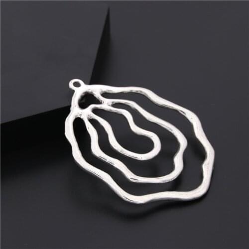 1pc Silver Color Hollow Wave Pattern Alloy Ring For Necklace Earrings Jewelry Diy Charms Penadnt A135