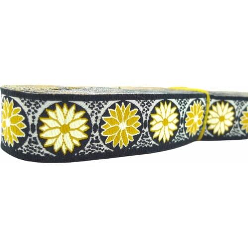 10 Meters 7/8'' 22mm Wide Yellow Daisy Flower Adjustable Headbands Woven Jacquard Ribbon