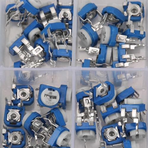 100Pcs 10 Values Blue White Variable Resistor Trimmer Pot Electronic Component with Box RM065
