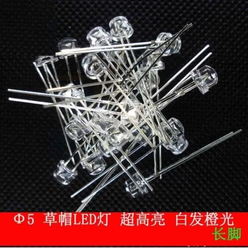 1000pcs/lot orange 5MM LED lamp light LED super bright white hair orange LED long legs