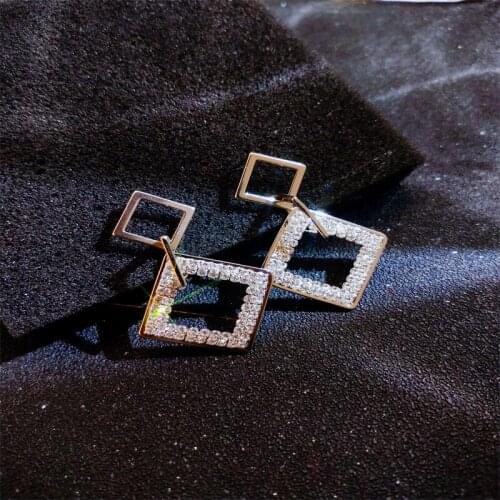 2021 Statement Earrings Hollow Out Rhombus Geometric Shiny Crystal Square Shaped Dangle Earrings for Women Party Jewelry