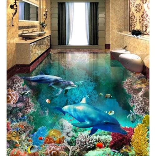 HD 3d flooring 2019 The New Dolphin Underwater World wallpaper waterproof pvc 3d floor wallpaper self-adhesive