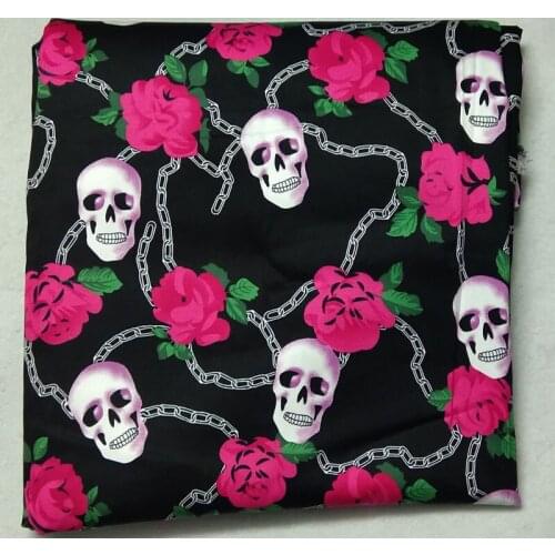 50x70cm Blooming Pink Fower Skull Chain Printed Cotton Fabric Flower Skull Fabric Patchwork Dress Cloth Home Decor