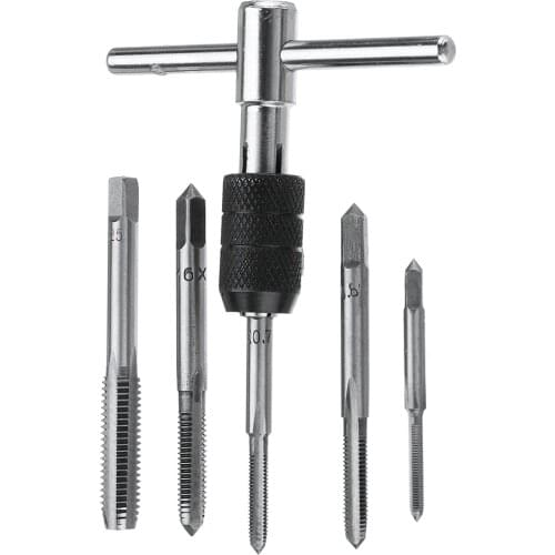 6pcs M3-M8 Tap Drill Set T Handle Ratchet Tap Wrench Machinist Tool With Screw Tap Hand
