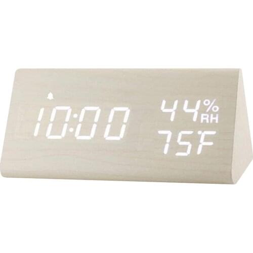 White Wooden Alarm Clock Temperature Detect LED Time Display Decorative Digital Alarm Clock Electric Clocks 3 Level Brightness