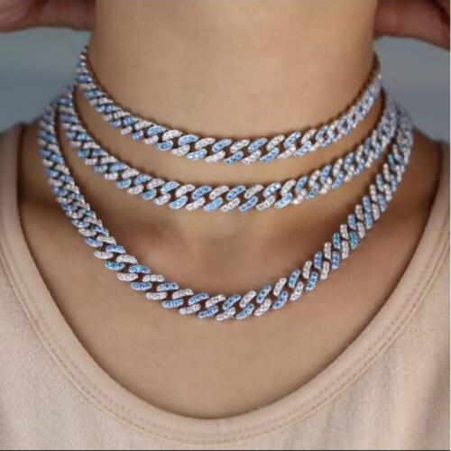 HIBRIDE Blue White Cubic Zirconia CZ Micro Pave Hip Hop Bling Prong Cuban Link Chain Necklace Necklace Iced Out Jewelry P41