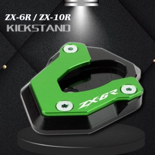 For KAWASAKI ZX-6R ZX6R ZX 6R ZX-10R ZX10R ZX 10R Motorcycle CNC Kickstand Foot Side Stand Extension Support Plate Pad With logo