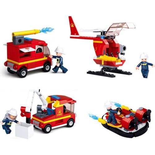 City Ladder Fire Truck Hovercraft Firefighting Plane Firemen Alarm Building Blocks Set Rescue Constructor Bricks Classic Model