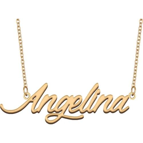 Angelina Name Necklace for Women Stainless Steel Jewelry 18k Gold Plated Alphabet Nameplate Pendant Femme Mother Girlfriend Gift