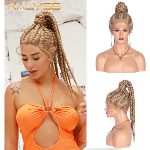 Kalyss 613 Box Braids Lace Front Wigs Synthetic Cornrow Braids Ponytails with Baby Hairs Braided Lace Front Wigs for Black Women