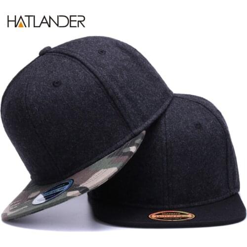 HATLANDER High quality Wool snapback caps plain camouflage baseball cap and hat men women winter hat flat brim blank hip hop cap