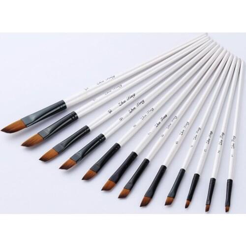 12Pcs/set Nylon Hair Artist Paint Brush Professional Watercolor Acrylic Wooden Handle Painting Brushes Art Supplies Stationery