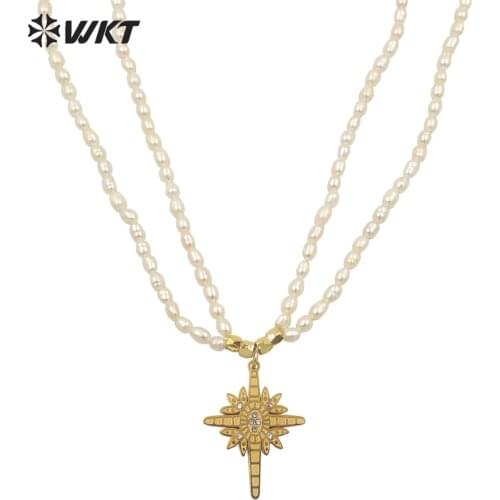 WT-JN153 WKT new Gorgeous double layer twisted tiny Pearl chocker necklace fashion lady real pearl necklace