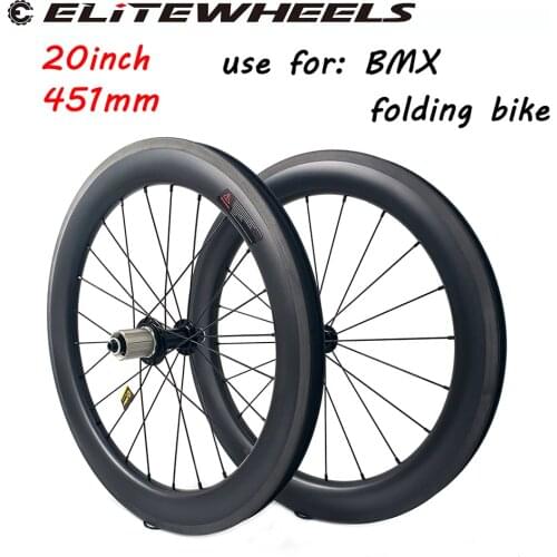 ELITEWHEELS 451mm Folding Bike Carbon Wheelset Powerway R17 Hub UD Brake Surface 20 Inch 50X25mm Clincher Rims For BMX Bicycle