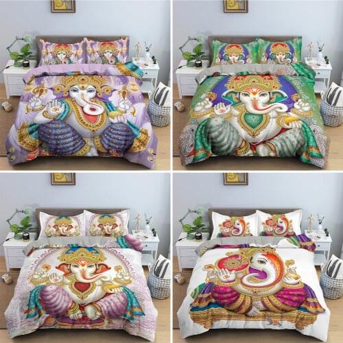 Ganesha Bedding Set Elephant Indian Mandala Duvet Cover Set Soft Bedclothes Comforter Cover Twin Full Queen King Size Bed Set