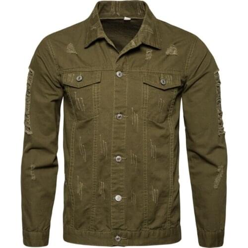 Fad New Cotton Jacket Men Casual Army Green Jacket Fashion Hole Style Coats Spring Autumn Slim Black Jackets Male