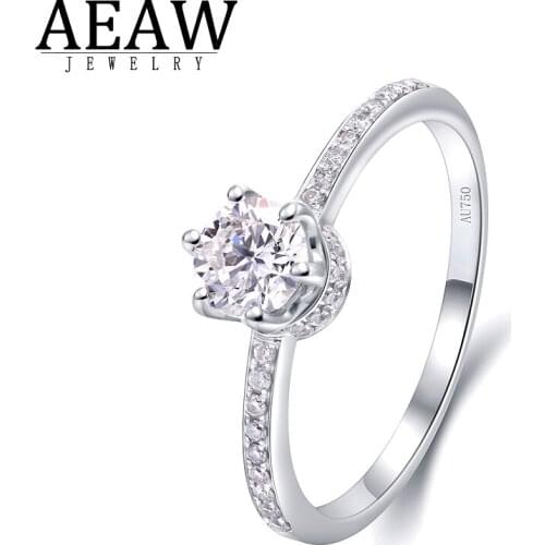AEAW Fashion Jewellery Fine Jewelry Rings 0.52Ct 5.0mm DF Color Moissanite 18k White Gold For Women