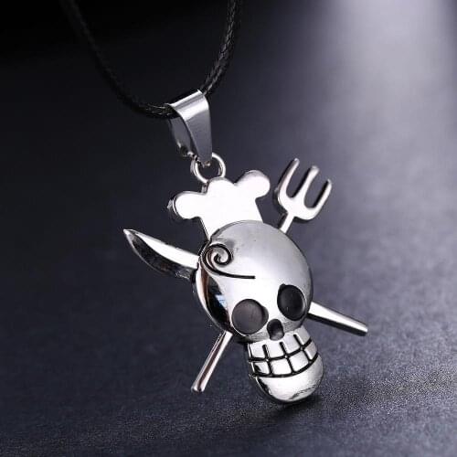 MOSU Hot Anime One Piece Silver Metal Necklace Sanji Skeleton Logo Pendant Cosplay Accessories Jewelry can Drop-shipping