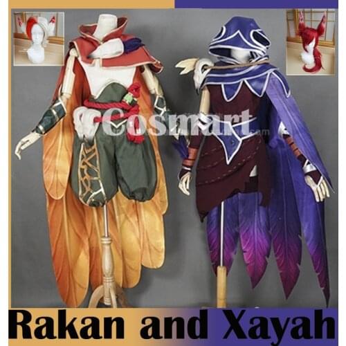 [Customize]+Wig Game LOL New CP Heros Xayah And Rakan Birdmen Uniform New 2018 Halloween Cosplay Costume For Women Men Outfit