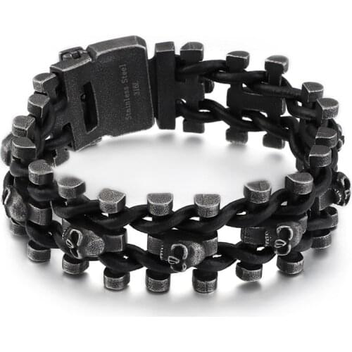 Personality retro color heavy scalp rope bracelet Stainless steel mens motorcycle bracelet