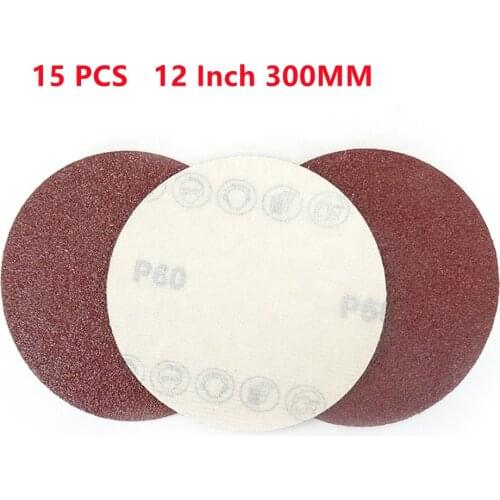 The 15pcs 12 Inch 300mm Round Sandpaper Eight Hole Disk Sand Sheets Grit 40-1000 Hook And Loop Sanding Disc Polish