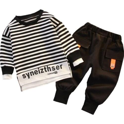 New Spring Autumn Baby Boys Girls Clothes Children Cotton Striped T Shirt Pants 2Pcs/sets Toddler Casual Costume Kids Tracksuits