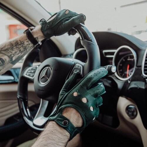 Harssidanzar Mens Driving Gloves Deerskin Unlined thin leather gloves For Male Mittens